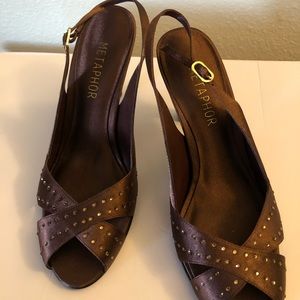 Brown satin dressy sandals